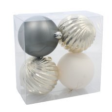 Chomik - Set aus 4 Christbaumkugeln, 10 cm, in Champagner-, Grau- und Weißtönen *0028
