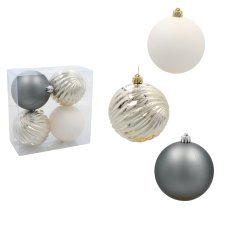 Chomik - Set aus 4 Christbaumkugeln, 10 cm, in Champagner-, Grau- und Weißtönen *0028