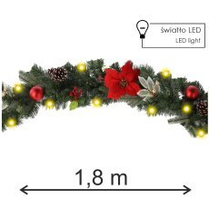 Weihnachtsgirlande mit 20 LED-Lichtern, 180 cm, rot-gold *0714