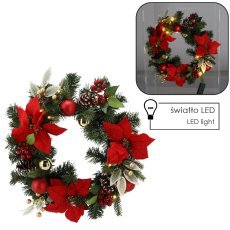 Weihnachtskranz mit 15 LED-Lichtern, 40 cm, rot-gold *0745