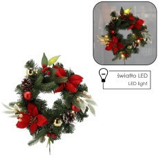 Weihnachtskranz mit 10 LED-Lichtern, 30 cm, rot-gold *0752
