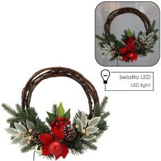 Weihnachtskranz Hänge-Weide mit 10 LED, 30 cm, rot-gold *0769