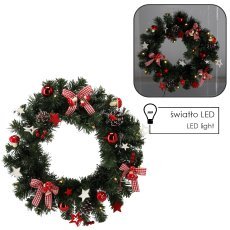 Weihnachtskranz mit 15 LED-Lichtern, 40 cm, rot-weiß *0790