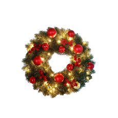 Weihnachtskranz mit 40 LEDs, grün, mit Dekoration, batteriebetrieben *0813