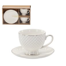 Set aus 2 Tassen mit Untertassen, 250 ml, mit goldenem Dekorstreifen *4115