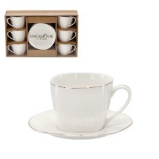 Set aus 6 Tassen mit Untertassen, 250 ml, mit goldenem Dekorband *4184