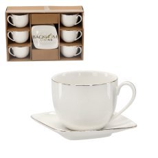 Set aus 6 Tassen mit Untertassen, 250 ml, mit goldenem Zierband *4221