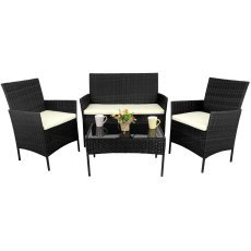 Rattanmöbel-Set (Sitzgarnitur, 2 Sessel, Couchtisch) in Schwarz und Creme. Art.-Nr. *0849