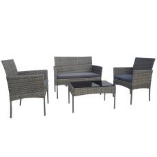 Komplettset aus Rattanmöbeln (Sitzgarnitur, 2 Sessel, Couchtisch) grau *3477