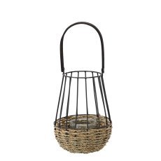 Metalllaterne – schwarz-braun, 22/37 cm, mit Glaseinsatz *6666