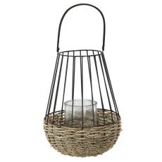 Metalllaterne – schwarz-braun 30/47 cm mit Glaseinsatz *6680