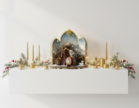 Chomik - Weihnachtsfigur – Heilige Familie in der Krippe mit LED-Stern – GOT6867