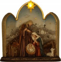 Chomik - Weihnachtsfigur – Heilige Familie in der Krippe mit LED-Stern – GOT6867