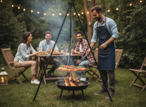 Chomik - Hängendes, verstellbares Grillnetz für Dreibein – BBQ0162