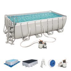 Pool mit Metallrahmen 4,88×2,44×1,22 m - BES56671 (Pool, Sandfilterpumpe, Leiter, Abdeckplane, Dosierer) *6592