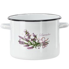 Emailtopf mit Lavendelmotiv - weiß, 5,5 L, 22 cm - EMA4383