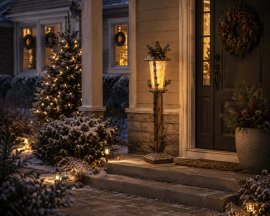 Weihnachtliche LED-Laterne aus Holz - DEL3295