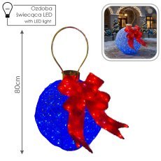 3D-LED-Weihnachtsdekoration – blaue Christbaumkugel mit Schleife, 80 x 50 cm *9853