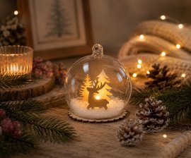 Weihnachtsdeko aus Glas – Rentier aus Holz im Glas mit LED-Beleuchtung – MAL1307