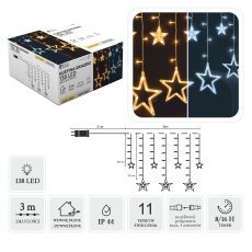 LED-Lichtervorhang mit Sternen, 138 LEDs, Länge 5 + 3 m, warmweiß + kaltweiß, für den Innen- und Außenbereich *6656