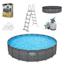 Aufstellpool 6,1 x 1,32 m (Sandfilterpumpe, Leiter, Abdeckung) *5755
