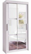 Schrank mit Schiebetüren und Spiegel Karo - 100 cm - Weiß