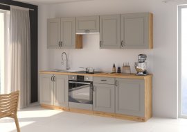 Küche Stilo 250 cm - сlaygrey/Artisan Eiche - 3er-Set