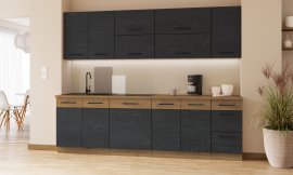Küche Vigo 260 cm - dunkles Holz - 1 Set
