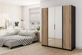 Schrank Kaja 2F 2 3S - schwarz/Eiche Evoke