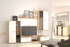 Wohnzimmer Salsa WHAR - weiß/Eiche Artisan