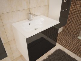 Waschbeckenunterschrank Porto - weiß/schwarz Hochglanz - BL 13