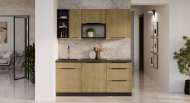 Küchenzeile Cremona 180 cm - Eiche/Schwarz - 1 Set