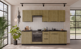 Küchenzeile Cremona 260 cm - Eiche/Schwarz - 2 Sets