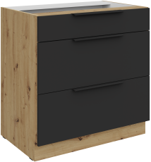Unterschrank Aria - schwarz/Artisan Eiche - 80 D 3S BB