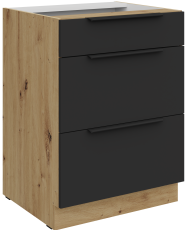 Unterschrank Aria - schwarz/Artisan Eiche - 60 D 3S BB