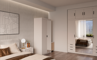 Stolarz Lempert - Kleiderschrank Elena BP02 mit Spiegel – sandbeige