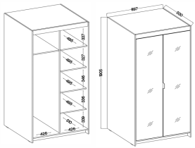Stolarz Lempert - Kleiderschrank Elena 2D mit Spiegel – sandbeige