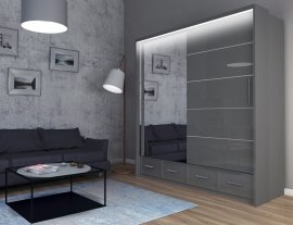 Kleiderschrank mit Schiebetüren Sycylia LED 200 - grau