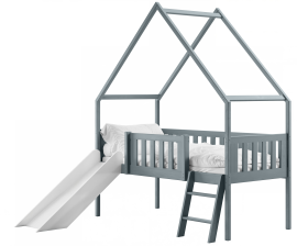 Kinderbett Haus mit Rutsche Angel - 80x180 cm - grau