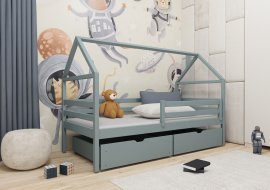 Kinderbett Haus Aron - 90x190 cm - grau