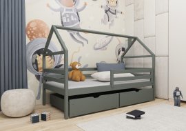 Kinderbett Haus Aron - 90x200 cm - Graphit