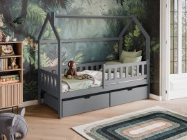 Kinderbett Haus Natan - 90x190 cm - grau