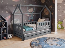 Kinderbett mit Zusatzbett Monkey - 80x180 cm - grau