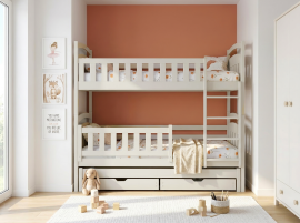 Etagenbett mit Zusatzbett Blanka – 90x200 cm – Creme