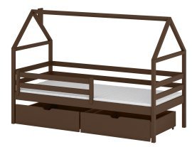 Kinderbett Häuschen Aron – 80x200 cm – dunkel schokoladenbraun