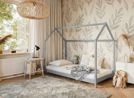 Kinderbett Hausbett Lucky – 90x200 cm – grau