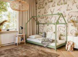 Kinderbett Hausbett Lucky – 90x200 cm – Oliv