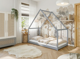 Kinderbett Haus Moris – 90x200 cm – grau