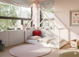 Kinderbett Häuschen Moris – 80x180 cm – Creme