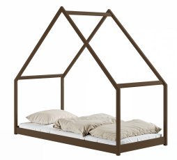 Kinderbett Haus Moris – 90x200 cm – dunkel schokoladenbraun
